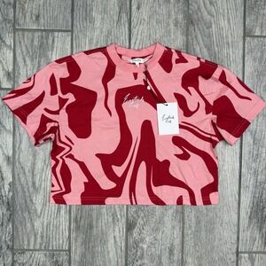 Eastside Golf Shirt Womens Red Cropped NWT Crop‎ Top Golfing Gym LCD AOP Size S